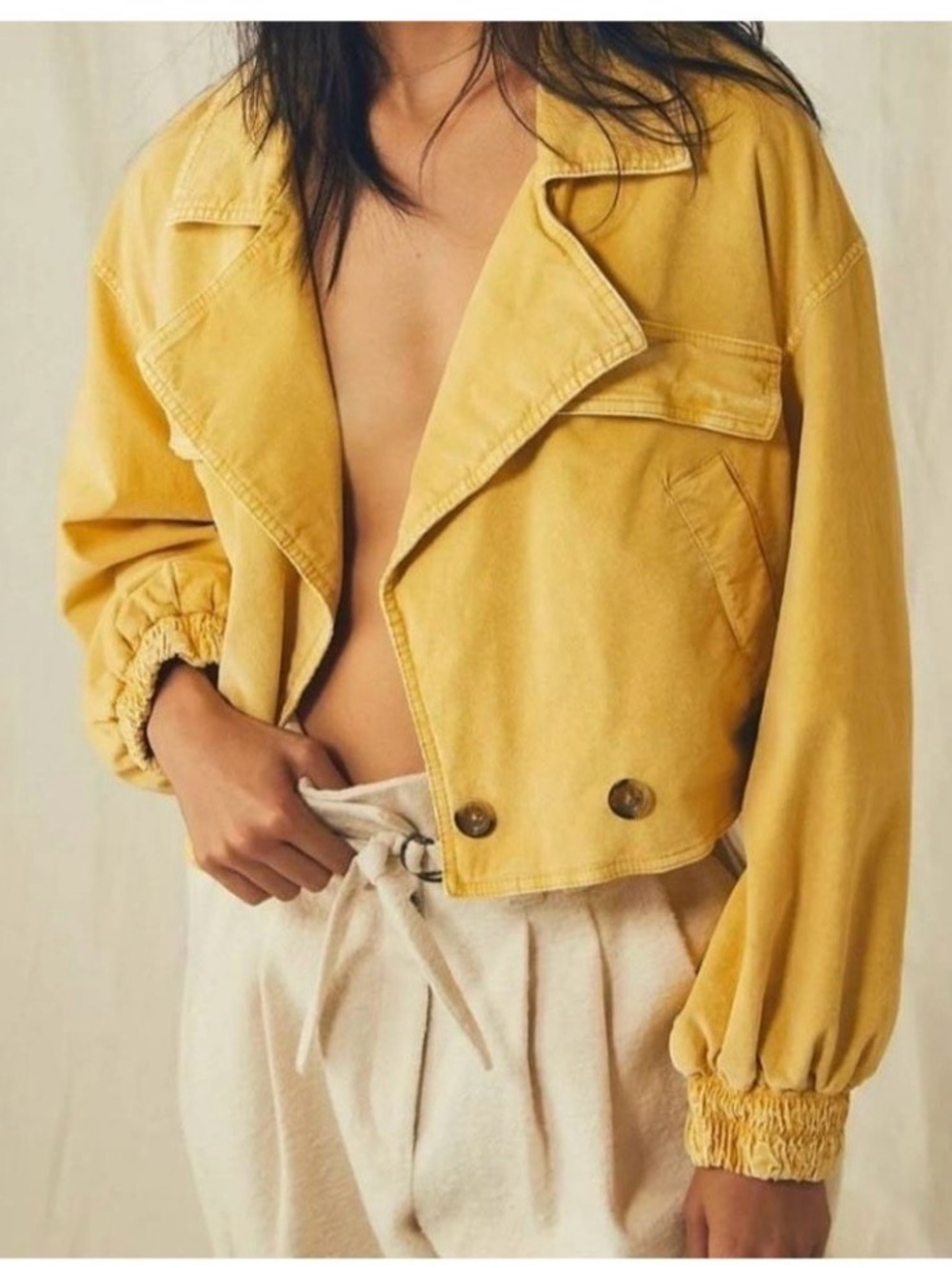 Free People Yellow Cropped Bomber Jacket